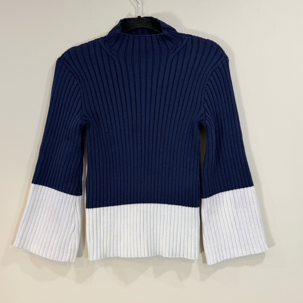 🔥Polo Ralph Lauren Ribbed Mock Neck Sweater - Navy and White Size S EUC